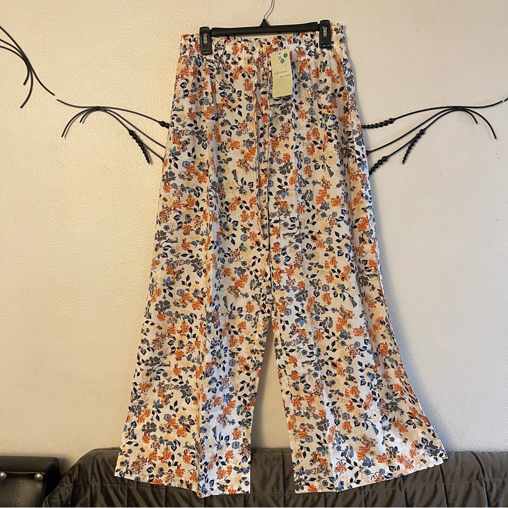 Floral Wide Leg Pants - Multicolor
